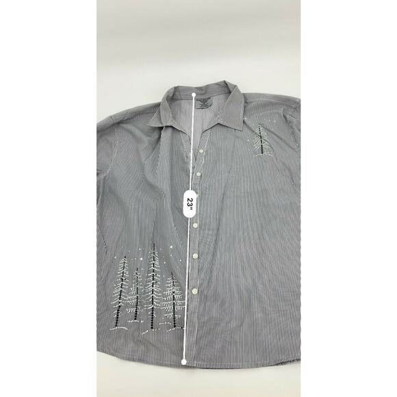 Isaac’s Designs Striped Button Front Embroidered Christmas Tree Top Size 1XL - Picture 5 of 7